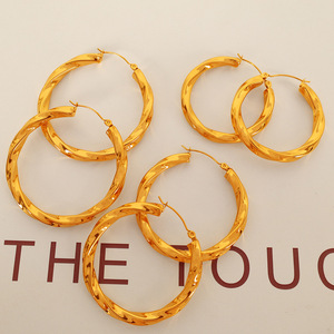 Hoop Earrings Twisted Metal Open Bracelet Titanium Steel Fashion For Women Party Jewelry Set - Product Image 3