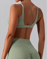 Soutien-gorge de sport pour femme, marque privée OEM ODM, décolleté plongeant en V profond, bretelles larges, anti-choc, pour musculation, gym et entraînement fitness