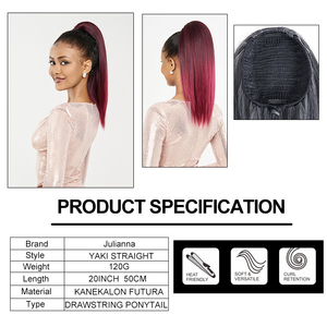 Extensions de cheveux synthétiques Julianna Futura Fiber, queue de cheval à cordon, style court Yaki lisse, résistantes à la chaleur, 20 pouces - Product Image 3