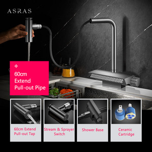 Asras 304 Acier inoxydable Design graphique Nano Pulvérisateur à tirette Mitigeur de douche Modèle 4071S <span class=keywords><strong>Robinet</strong></span> de cuisine à effet pluie - Product Image 5