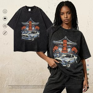 Camiseta Ford <span class=keywords><strong>Mustang</strong></span> Japanese Temple - Estilo JDM Vintage con Gráfico de Muscle Car, Algodón Negro Lavado, Oversized, Streetwear - Product Image 1