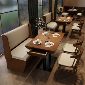 Ensemble table et chaises <span class=keywords><strong>de</strong></span> <span class=keywords><strong>restaurant</strong></span>, table rectangulaire en <span class=keywords><strong>bois</strong></span> massif avec cadre en métal et tiroirs, canapé et fauteuil <span class=keywords><strong>de</strong></span> <span class=keywords><strong>restaurant</strong></span> pour hôtel - Product Image 1
