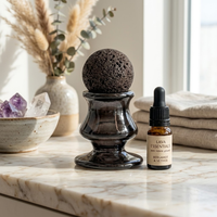 Ensemble cadeau de décoration d'intérieur avec porte-bougie en verre coloré vintage et diffuseur sphérique en pierre de lave naturelle pour l'aromathérapie