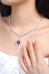 925 sterling Silver đồ trang sức mỹ <span class=keywords><strong>Ruby</strong></span> Vòng cổ phòng thí nghiệm Grown <span class=keywords><strong>Ruby</strong></span> Mặt dây chuyền với Kim Cương Luxury Wedding Vòng cổ chấp nhận tùy biến - Product Image 6