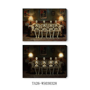 Toile d'art lumineuse à LED |   Peinture encadrée <span class=keywords><strong>squelette</strong></span> et sorcière pour Halloween, idéale pour salon et entrée - Product Image 3