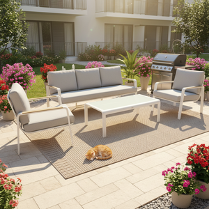 Ensemble <span class=keywords><strong>de</strong></span> <span class=keywords><strong>salon</strong></span> <span class=keywords><strong>de</strong></span> <span class=keywords><strong>jardin</strong></span> <span class=keywords><strong>4</strong></span> pièces en aluminium durable et moderne avec table en verre trempé, assemblage rapide, résistant aux UV pour patio et cour. - Product Image 2