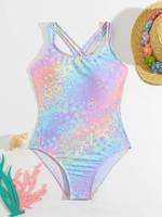 Nouvelle Arrivée 2026 – Maillot de Bain Une Pièce Taille Haute pour Filles, Imprimé Arc-en-ciel Léopard, Bretelles Croisées au Dos, Coupe Flatteuse – Vente Flash