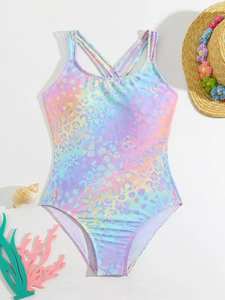 Nouvelle Arrivée 2026 - <span class=keywords><strong>Maillot</strong></span> <span class=keywords><strong>de</strong></span> <span class=keywords><strong>Bain</strong></span> Une Pièce Enfant Tendance - Imprimé Léopard Arc-en-ciel avec Bretelles Croisées au Dos, Coupe Flatteuse, Idéal pour l'Été - Product Image 1