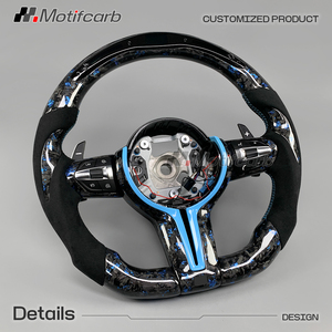 พวงมาลัยคาร์บอนไฟเบอร์ฟอร์จสีน้ำเงินแบบกำหนดเองพร้อมไฟ LED สำหรับ BMW X3 X5 X6 F30 F10 F87 F82 F80 F11 F15 M2 M3 M4 M5 M6 240i 440i 540i - Product Image 3