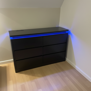 <span class=keywords><strong>Commode</strong></span> en bois noire moderne à 6 <span class=keywords><strong>tiroirs</strong></span>, personnalisée en usine, avec éclairage LED, pour salon, meuble de rangement - Product Image 2