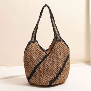 Single Shoulder Straw Woven <b>Bag</b> New Fashion Two Tone Color <b>Large</b> Capacity Seaside Holiday <b>Beach</b> <b>Bag</b> - Product Image 2