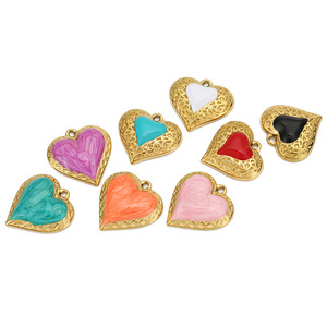 Colgante de Corazón de Acero Inoxidable con Esmalte de Colores, Accesorio de Joyería DIY, Estilo Coreano, Tema de Amor - Product Image 4