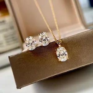 Aimgal fine jewelry 925 silver plated 18k gold chain 1.25ct 5A high carbon lab grown diamond Luxury necklace earrings set