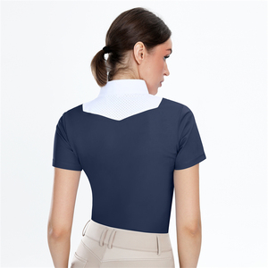 Vente en gros de chemises d'équitation pour femmes à manches courtes, dos en tissu maillé, deux couleurs, vêtements d'équitation avec boutons - Product Image 4