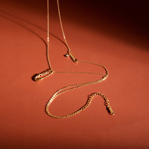 <span class=keywords><strong>Collier</strong></span> à pendentif en acier inoxydable plaqué or PVD 18 carats avec <span class=keywords><strong>strass</strong></span> blancs classiques, chaîne en O, <span class=keywords><strong>collier</strong></span> à double couche pour femme - Product Image 4
