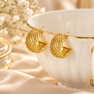 Orecchini a perno testurizzati di ispirazione francese per donna, stile vintage, per uso quotidiano, regalo per feste, accessori - Product Image 4