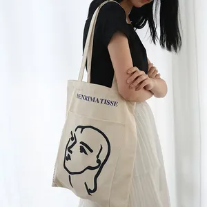 Pocket cotton shopping bags canvas tote bag with outside pockets