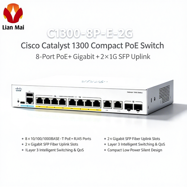 Original Brand New Sealed Cisco C1300-8P-E-2G Catalyst 1300 8-Port Gigabit PoE+ Desktop L2 Managed Switch