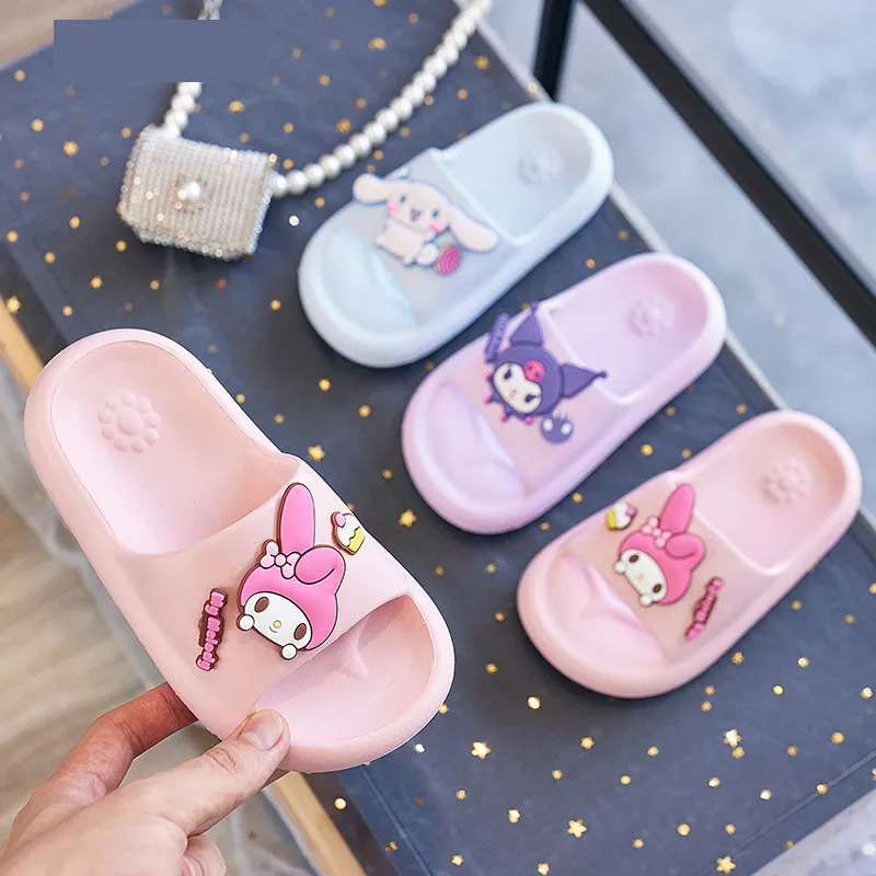 Outdoor Home Slippers EVA Lovely Cartoon Kuromi Melody Cinnamoroll Kids Shoes Bathe Swim Beach Child Flat Sandals Wholesale