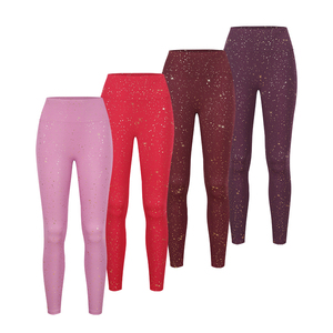 Leggings de cintura alta sin costuras para mujer, con estampado de puntos brillantes, elásticos en cuatro direcciones, pantalones de yoga ajustados, leggings de yoga sin costuras con logo frontal. - Product Image 2