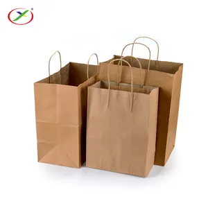 Bolsas de papel kraft de alta calidad, bolsas de papel kraft marrón y blanco con asas, impresión de su propio logotipo, venta al por mayor