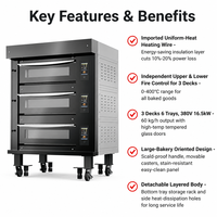 Four de boulangerie commercial électrique en acier inoxydable de qualité supérieure, type fil chauffant, 3 niveaux, 6 plateaux, 16,5 kW, garantie 1 an sur les pièces