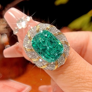 Fashion Eco-friendly Copper Gold Plated 12*16mm Green Zircon Pendant Ring Jewelry for Women High Quality Set for Elegance - Product Image 5