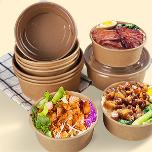 Bols à salade jetables biodégradables en papier kraft 1L 1,5L, contenants alimentaires, boîte à lunch à emporter avec couvercle, écologiques, compatibles <span class=keywords><strong>micro</strong></span>-<span class=keywords><strong>ondes</strong></span> - Product Image 3