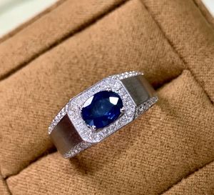Xinfly Royal Blue Jewelry Set Ice <b>Ring</b> <b>Man</b> 18K White Gold 1ct Natural Sapphire Real Diamond Engagement <b>Ring</b> - Product Image 2