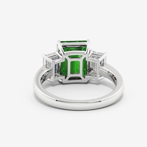 <b>Emerald</b> Cut Lab Grown Colombian <b>Emerald</b> Three Stone <b>Ring</b>, 14K White Gold Band With Lab Created <b>Emerald</b> Cut Diamond Side Stones - Product Image 2