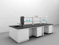 Meja Laboratorium Baja Lengkap dengan Rak Reagen, Wastafel, dan Lemari Penyimpanan untuk Sekolah, Rumah Sakit, dan Laboratorium Penelitian