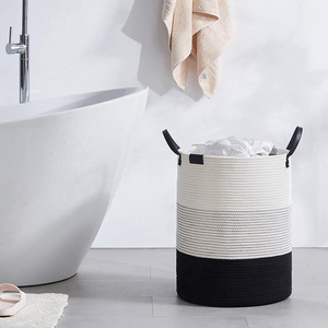 Nordic minimalist dirty clothes storage <b>basket</b>, hand-woven cotton yarn storage <b>basket</b>, <b>large</b> capacity, foldable household - Product Image 3