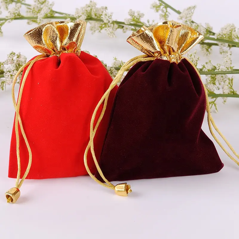 7*9Cm Party Trekkoord Fluwelen Present Tassen Zachte Velours Sieraden Pouches Fluwelen Zakken Zachte Sieraden Pouch Met Goud koortjes