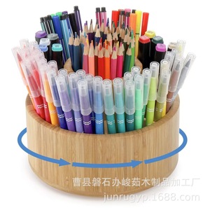 Wooden <b>Rotatable</b> Pen Holder Round Office Organizer <b>Desk</b> Storage Box For Pencils Markers Makeup Brushes - Product Image 1