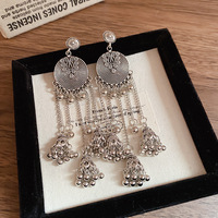 Boucles d'oreilles personnalisées en alliage, style ethnique rétro vieilli, en forme de cloche, avec pampilles, motif carillon, aiguille en argent, type ear climber