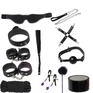 <b>Bondage</b> Gear Kit BDSM Sex Toys for Male and Female Leather Material Set of Twelve CE ROHS Certified Adult Use - Product Image 1