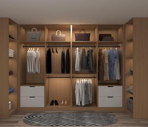 Placard moderne en forme de U avec panneau de portes en verre, meubles de chambre à coucher, armoire en bois en forme de L pour hommes, <span class=keywords><strong>dressing</strong></span> personnalisé - Product Image 1