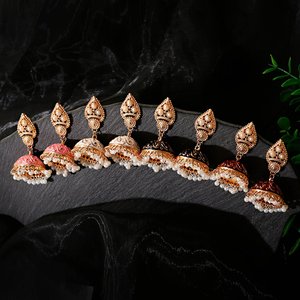 Orecchini Etnici Retrò Geometrici Jhumka Turchi da Donna Gioielli Indiani Orecchini Pendenti con Nappa a Campanella Dorata a Fiore - Product Image 2
