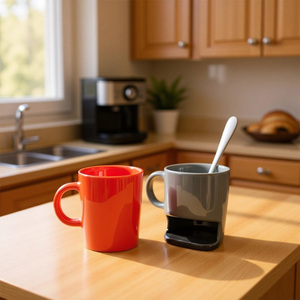 Tazza da Latte in Porcellana Personalizzata all'Ingrosso con Tasca per Biscotti, Portabiscotti, Tazza da Caffè in Ceramica Bianca - Product Image 6