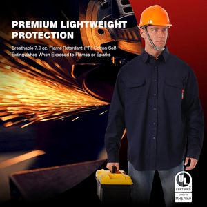 Chemises de travail SAFETY 7oz <span class=keywords><strong>FR</strong></span> pour hommes, chemise de soudage haute visibilité, résistante aux flammes, 100% coton, manches longues, CAT2 - Product Image 2