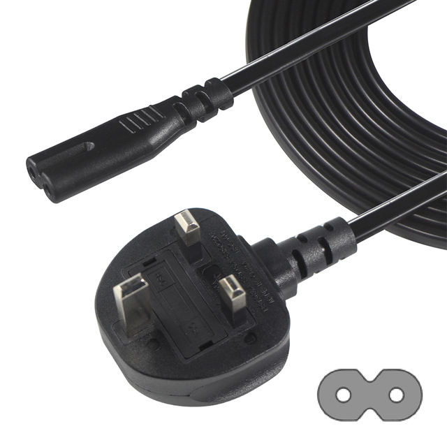 Figure 8 AC Power Cable, IEC C7 Mains Power Lead, 2 Pin Universal UK Plug Power Cord Compatible with LED LCD Smart TV Monitor