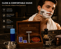 Coffret Cadeau de Rasage de Luxe Réutilisable pour Hommes – Rasoir de Voyage Sûr avec Boîte en Bois, Manche en Alliage d'Aluminium et Tête en Alliage de Zinc