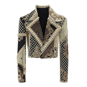 Veste courte décontractée réversible en PU tricoté pour femme, brodée, ornée de perles et de strass, collection automne, tendance - Product Image 2