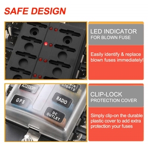 Caixa de Fusíveis Automotiva 24V DC com 10 Vias e Indicador, Bloco de Fusíveis de 10 Circuitos Positivo e Negativo para Barcos e Automóveis - Product Image 4