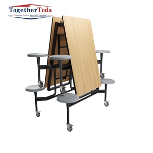 Mới Tùy Chỉnh Kim Loại Có Thể Gập Lại Di Chuyển Di Động Nhà Máy Nhà Hàng Trường Căng tin Một Mảnh 12-Người Bàn Ăn Và Ghế - Product Image 2