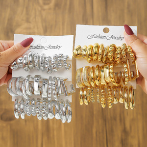 Joyería de Moda, Juego de Aretes Geométricos en Forma de C, Aleación de Zinc, Estilo Fiesta, Tono Plateado y Dorado - Product Image 1