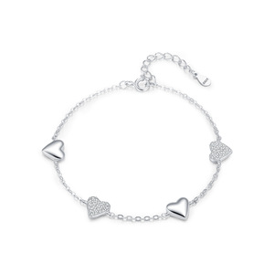 S925 Silver Women's Heart Chain <b>Bracelet</b> With Crystal Rhinestone Pave Setting Romantic Everyday Wear - Product Image 1
