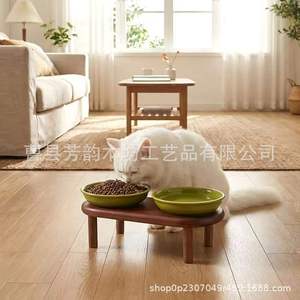 Comedero Doble de Madera para Mascotas, Elevado, para Perros y Gatos, con Forma Ovalada, Protección para la Columna Cervical - Product Image 2