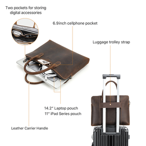 Maletín <span class=keywords><strong>de</strong></span> Cuero Crazy Horse Vintage y Elegante para Hombre, para Laptop <span class=keywords><strong>de</strong></span> 14.2 Pulgadas, con Bolsillo para iPad y Correa para Equipaje, para Viajes - Product Image 4
