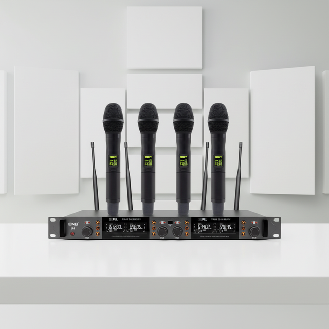 Professional UHF 4 Channel Wireless Dynamic Microphone System Wireless Handheld Microphones for Karaoke Conference Church Teach